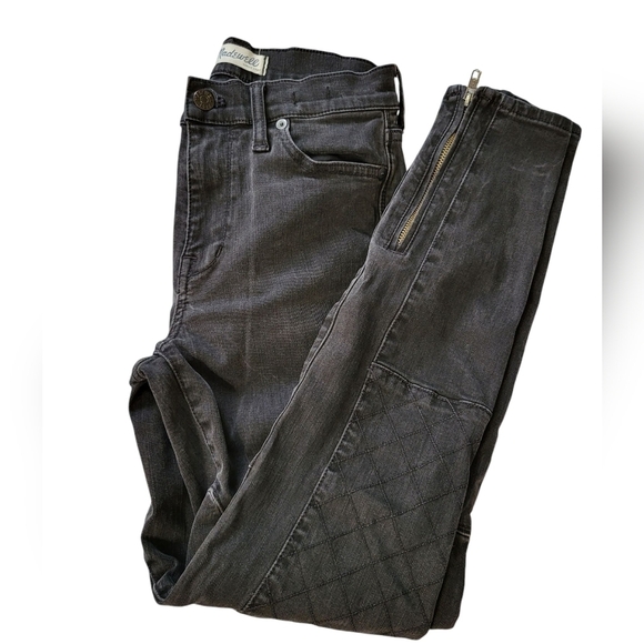 Madewell Women's Black Quilted. Zip Moto  High Rise 27 Jeans - Picture 2 of 16